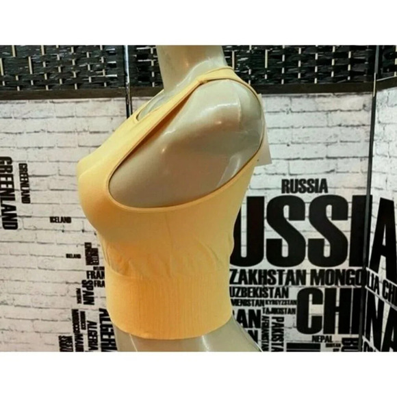 Avocado L/XL Marigold Yellow Seamless 4 Way Stretch Wicking Ribbed Hem Crop Tank - Picture 5 of 6